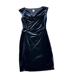Vince Camuto Navy Velvet Cowl Neck Cap Sleeve Sheath Dress Size 14